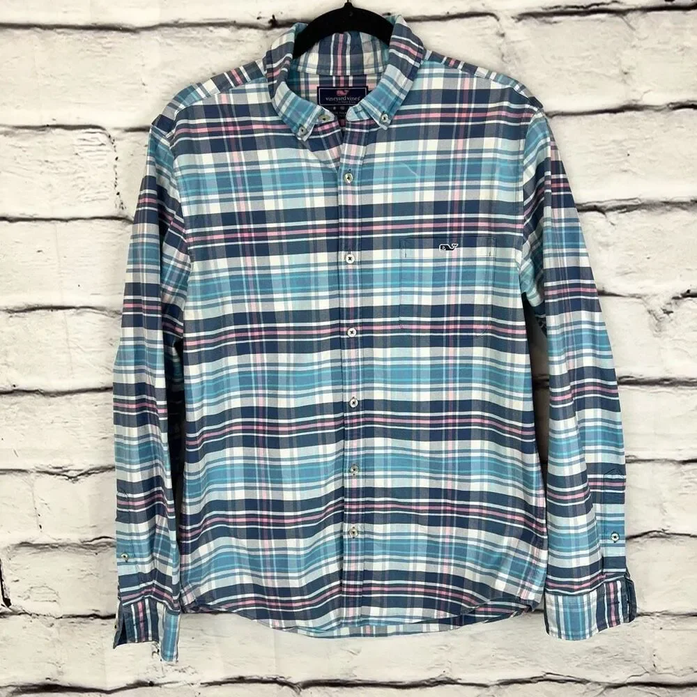 Vineyard Vines Men's Slim Fit Plaid Shirt M Long Sleeve Button-Up slim fit Tucke